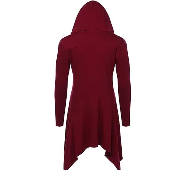 COOFANDY Personalized and Fashionable Long Hooded cardigan with ruffle edge shawl collar, lightweight draped cape jacket with pockets