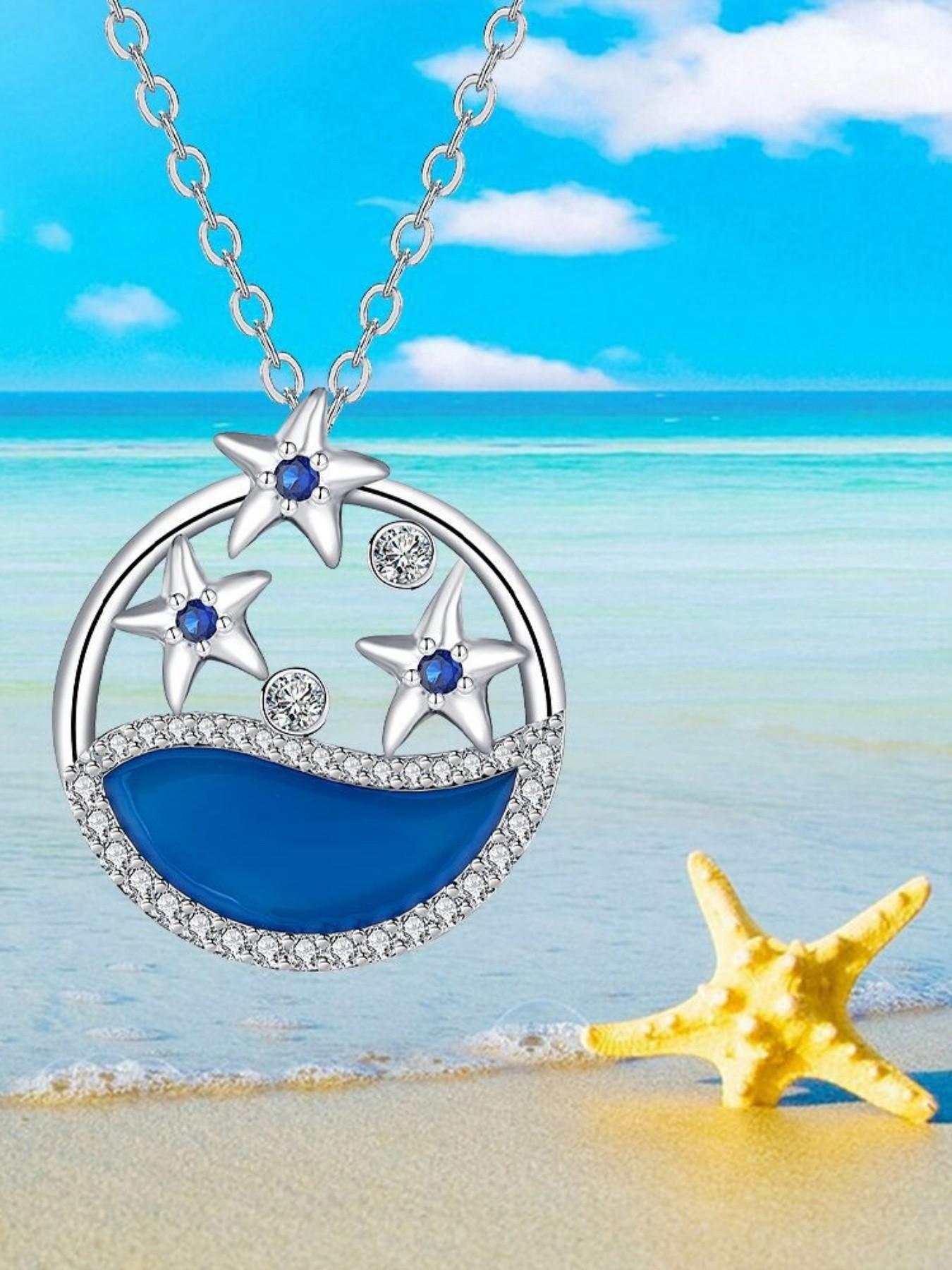 Round Starry Waves · Ocean Diamond Original unique little starfish gem necklace, fresh and elegant.Paired with a preserved rose & teddy bear gift box.Perfect mysterious gift for birthdays, Valentine’s Day, Mother’s Day and Christmas.