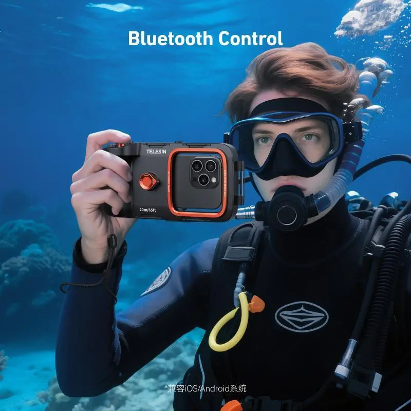TELESIN Universal Waterproof Smartphone Camera Protective Case with Handheld Handle, 20m/65ft Underwater Diving Accessory for iPhone 16 Pro Max, Samsung Devices, Ideal for Underwater Video & Video Capture