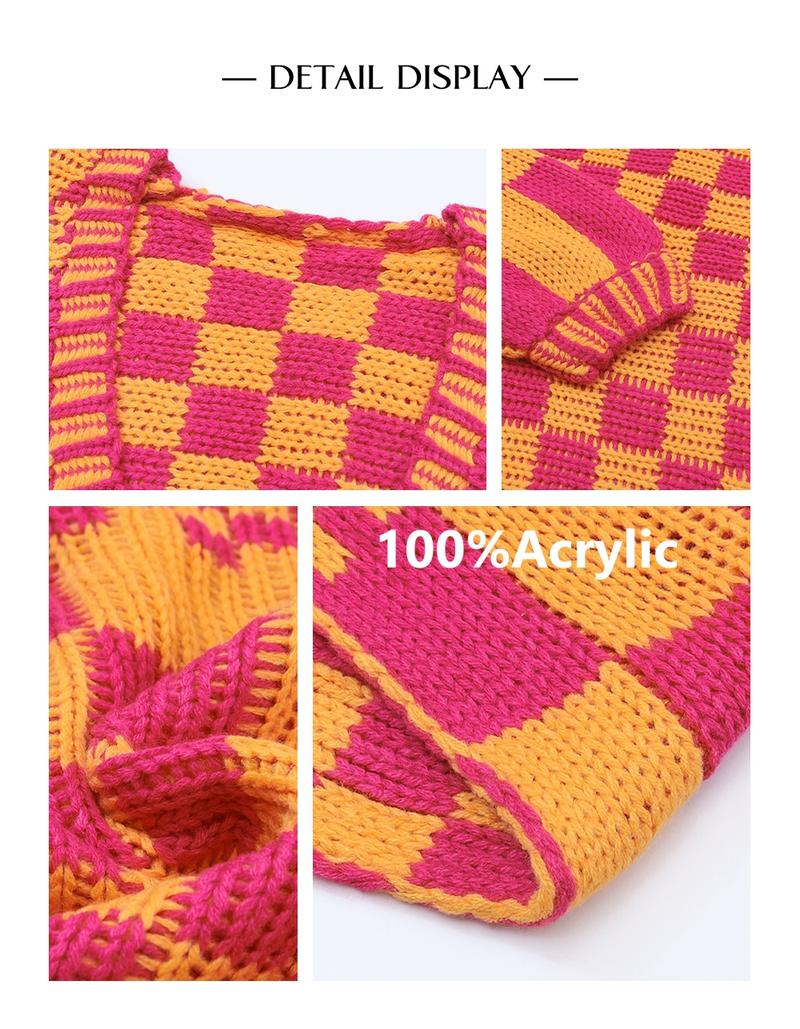 Asvivid 2026 Fall Clothes For Women Oversized Long Open Front Cardigan Mixed Checkered Pattern Cable Knit Cardigans Sweater Holiday