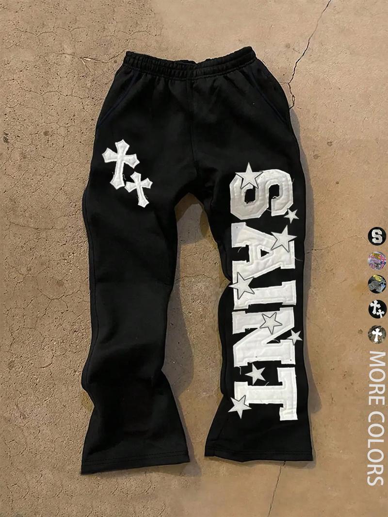 Unisex Street Style Saint Print Camo Pants, Fitted Long Trousers for All Seasons, Casual Daily Wear, Y2K Fashion, Men's Gift