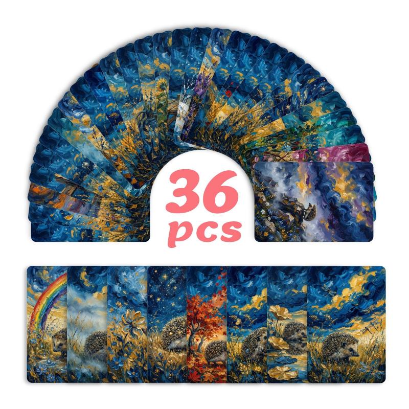 36-sheet cute watercolor hedgehog scenery art card set, cross-border new style, perfect for gift giving, blessing messages, greeting cards
