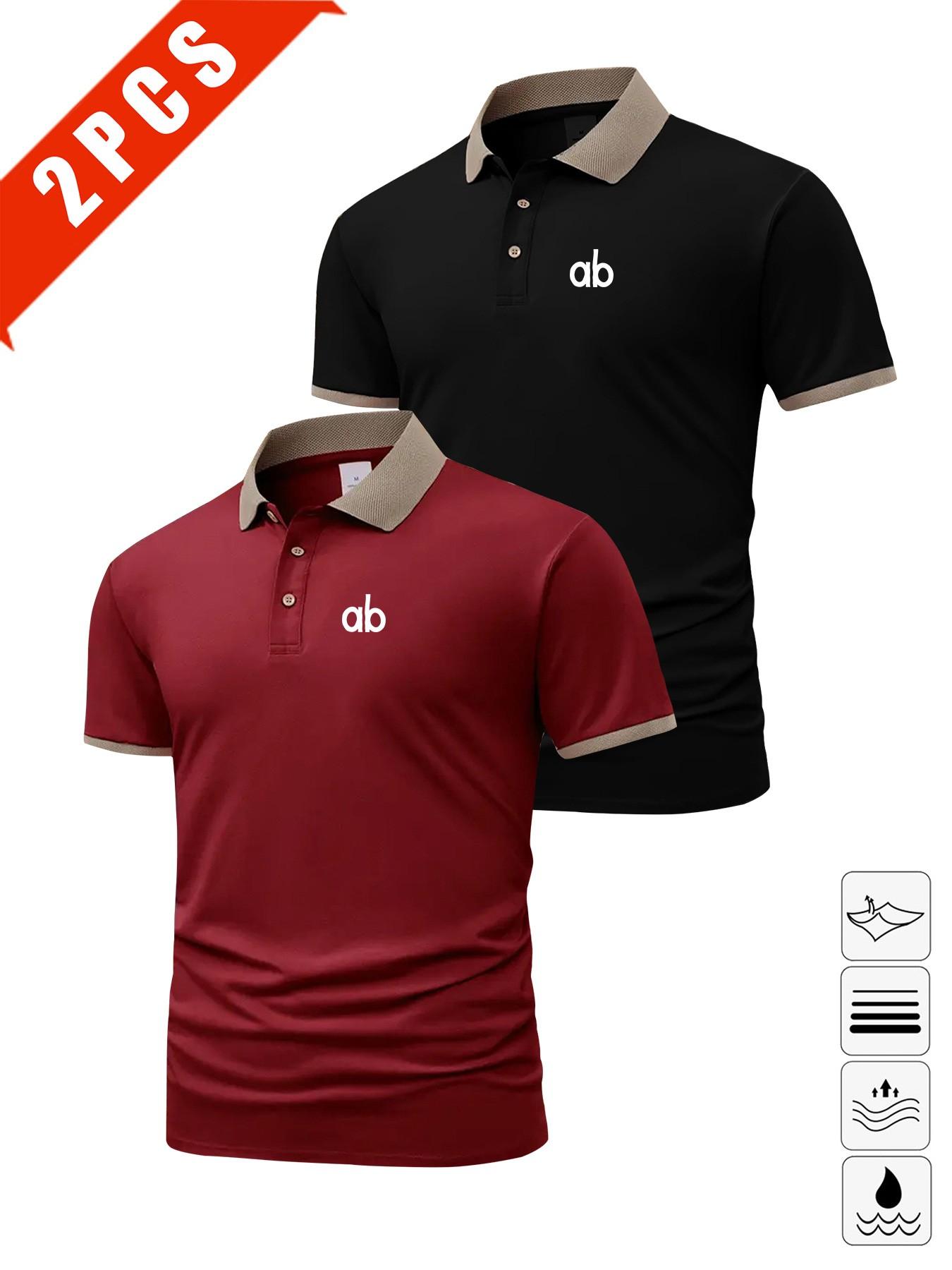 Men's Summer Polo Shirts, 2-Pack Short Sleeve Print Tees, Breathable Casual Golf Wear, Slim Fit Multi-Color Sportswear, Perfect Gift