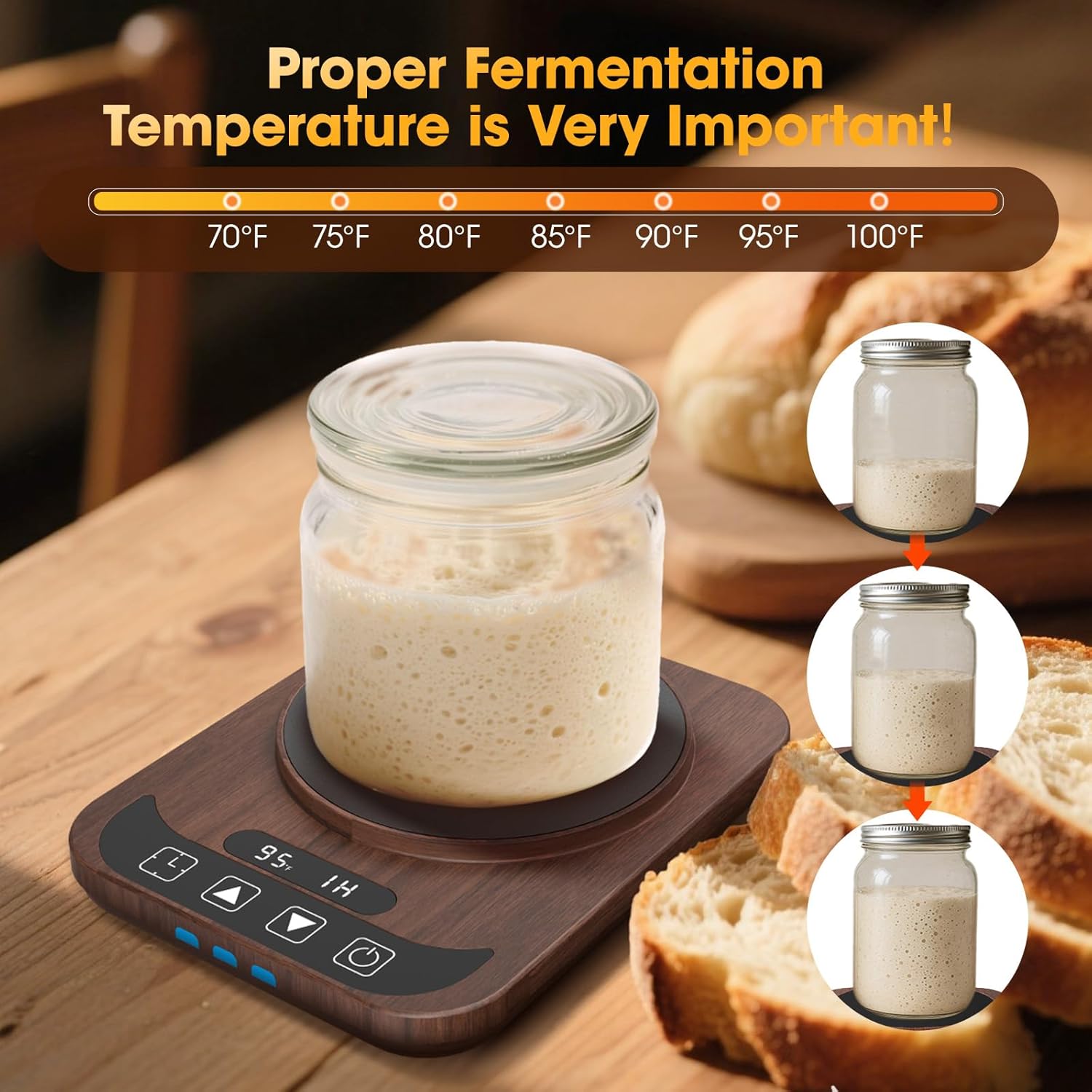 Sourdough Starter Warmer with Temperature Display,Sourdough Warming Mats 100? Electric Heating 12 Hours Timing Function Sourdough Heating Mat Bread for Baking Supplies Kitchen Bakers ()