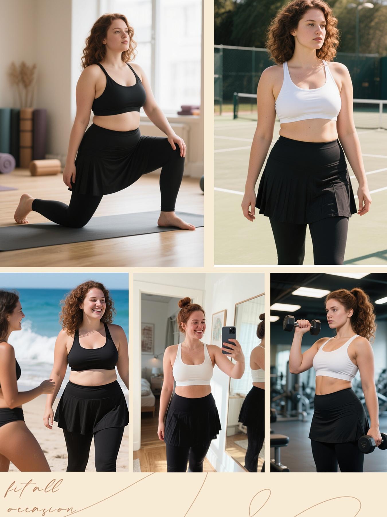 Women's Plus Size Skirt Pants with Pockets, High Elastic Soft Comfortable Sportswear, Tennis Attire, Unique Design, Active Skort Skirt, Sporty Breathable Skorts, Must-Have for Women