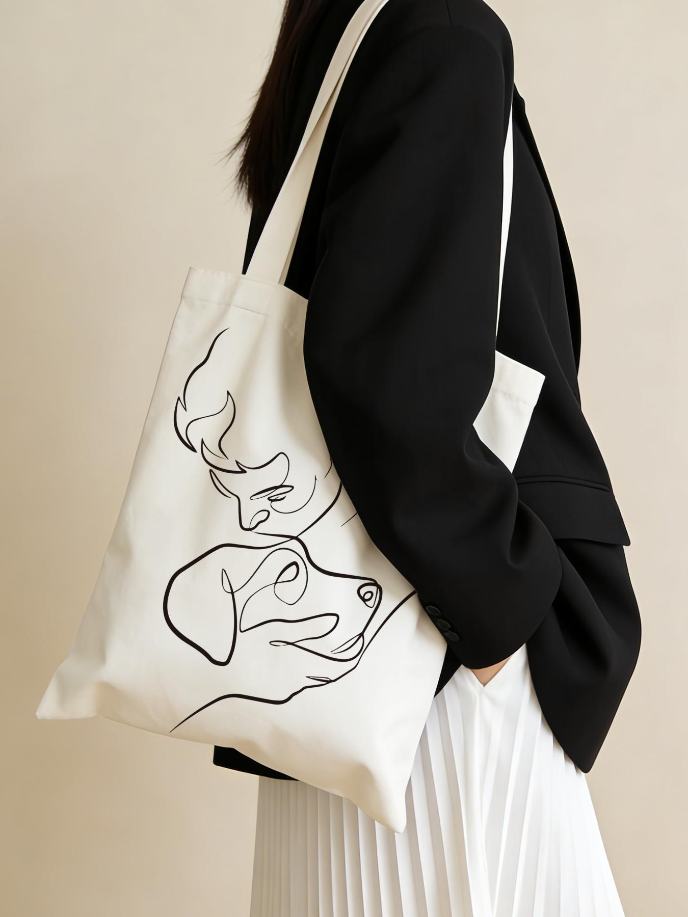 fashion Minimalism Storage Bags Canvas Double-Sided Print Tote Bag Large Capacity Shoulder Students Festive Fashion Eco Outdoor Picnic Travel High Quality Shopping Handbag Machine Washable Foldable Reusable