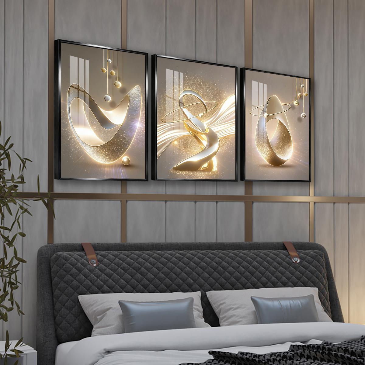 3 Counts Aluminum Alloy Framed Painting, Golden Abstract Sculpture Art Pictures, Home Decoration For Living Room, Bedroom, Office, Restaurant, Hallway Wall Decor, Odorless Print Artwork, Luxury Perfect Gift For Friends And Family