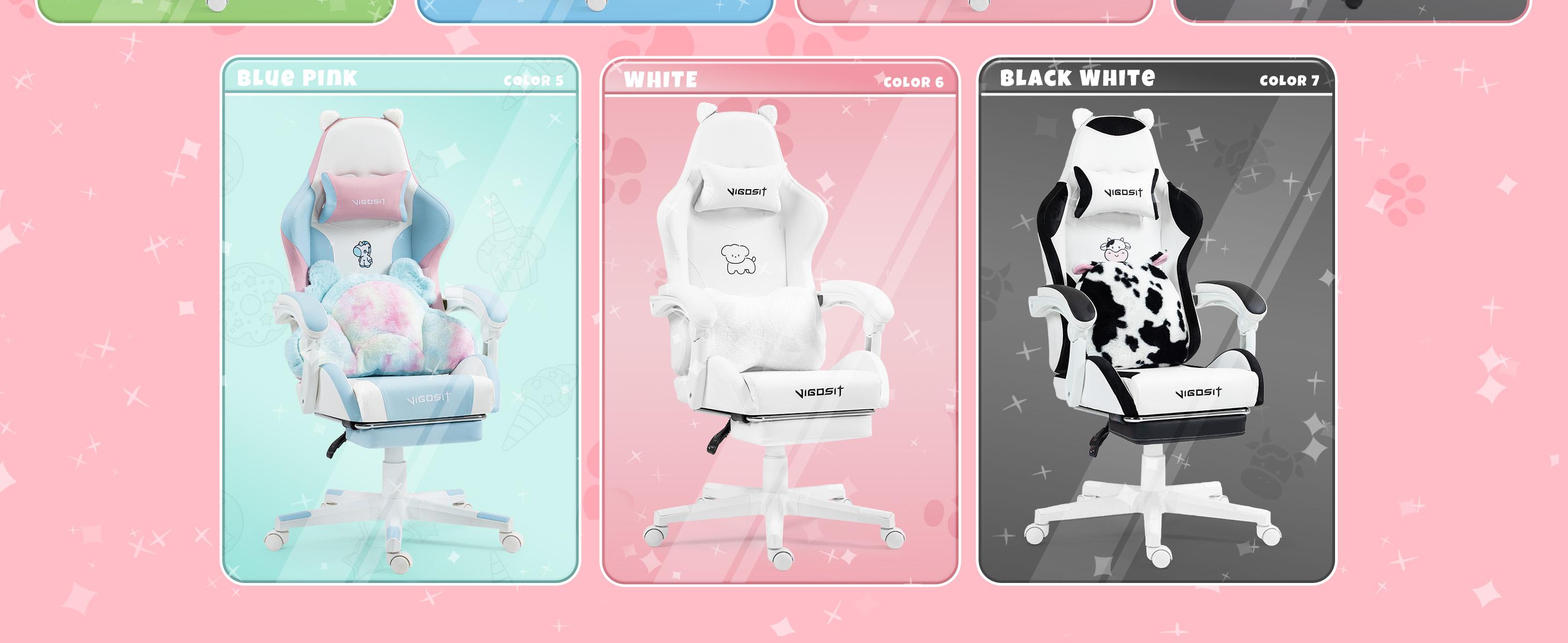 Pink Cat Ears PU Leather Ergonomic Office Desk Chair - Reclining Gaming Chair with Footrest, 310lb Capacity, 6-Position Recline, 360° Swivel, Commercial Office Furniture Camping Essential cross criss