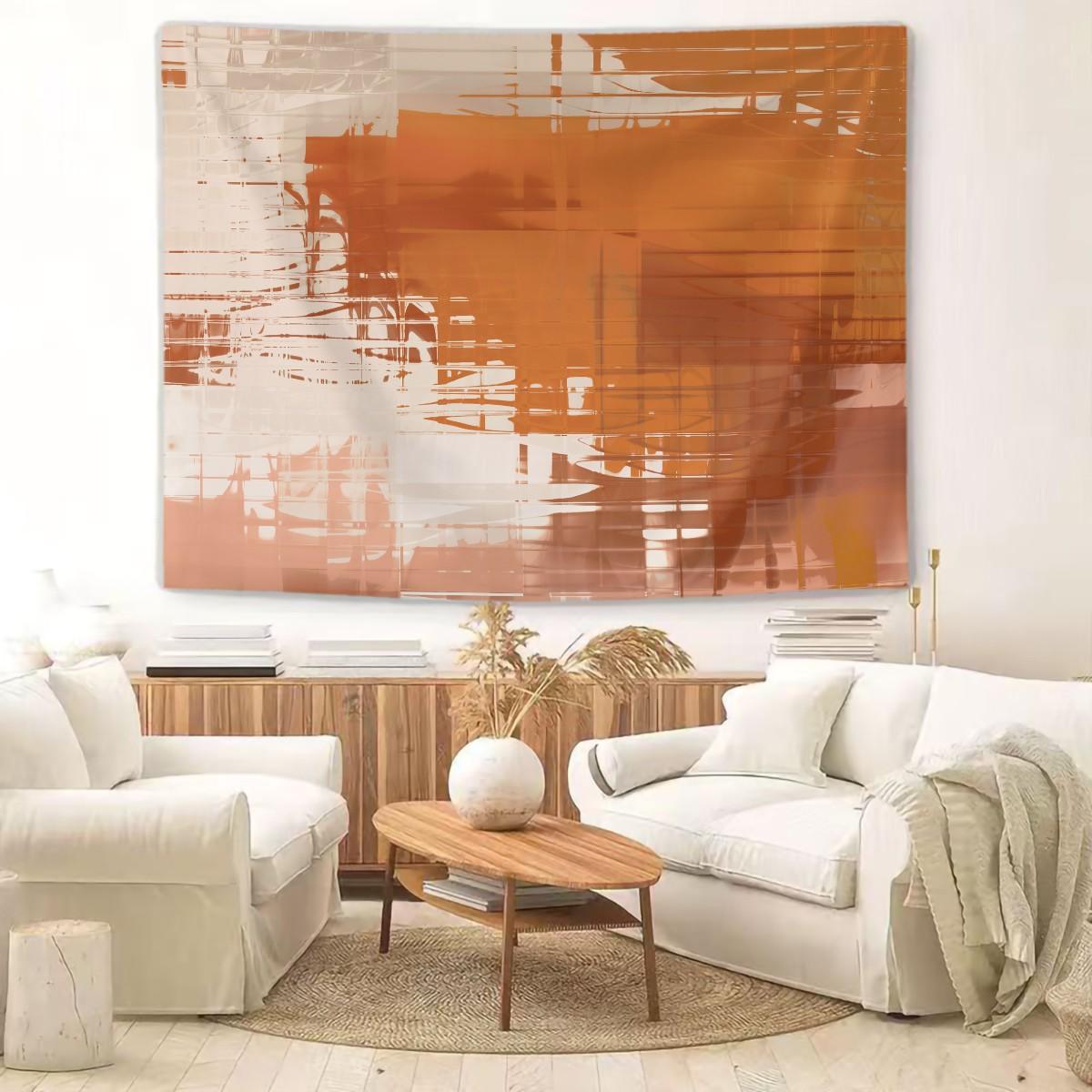 Orange Abstract Brush Stroke Tapestry, Modern Art Wall Hanging, Boho Aesthetic Tapestries, Soft Wall Blanket, Abstract Backdrop Decor for Bedroom & Dorm