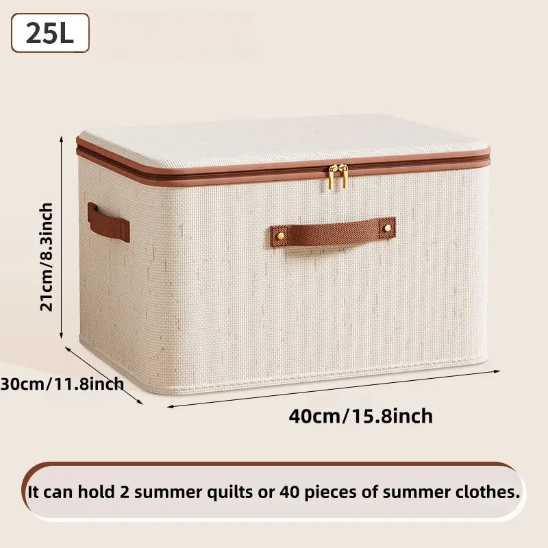 Large Capacity Cotton Linen Storage Box with Zipper, Multi-Functional Organizer for Clothes Bedding Bedroom Closet Office Car Trunk, Clothes Storage Organiser
