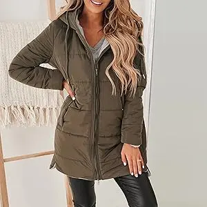 Imily Bela Womens Warm Puffer Down Jacket Hooded Winter Casual Lightweight Mid Quilted Coat with Pockets