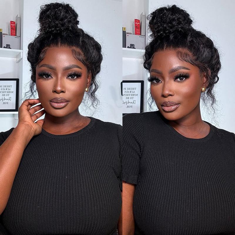 Pizazz Hair Hidden Strap 360 Lace Front Wigs Human Hair Pre Plucked Pre Bleached Knots 220 Density Water Wave HD Lace Frontal Wig with Drawstring Curly Full Lace Front Wigs for Women