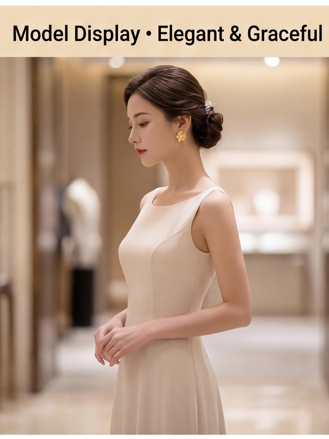 Women's Hypoallergenic Vintage Textured Flower Pearl Stud Earrings, Gold Plated 3 Petal Floral Pearl & Rhinestone Inlaid Dainty Earrings, New Chinese Style Fashion Jewelry for Everyday Wear Office Wedding & Gift