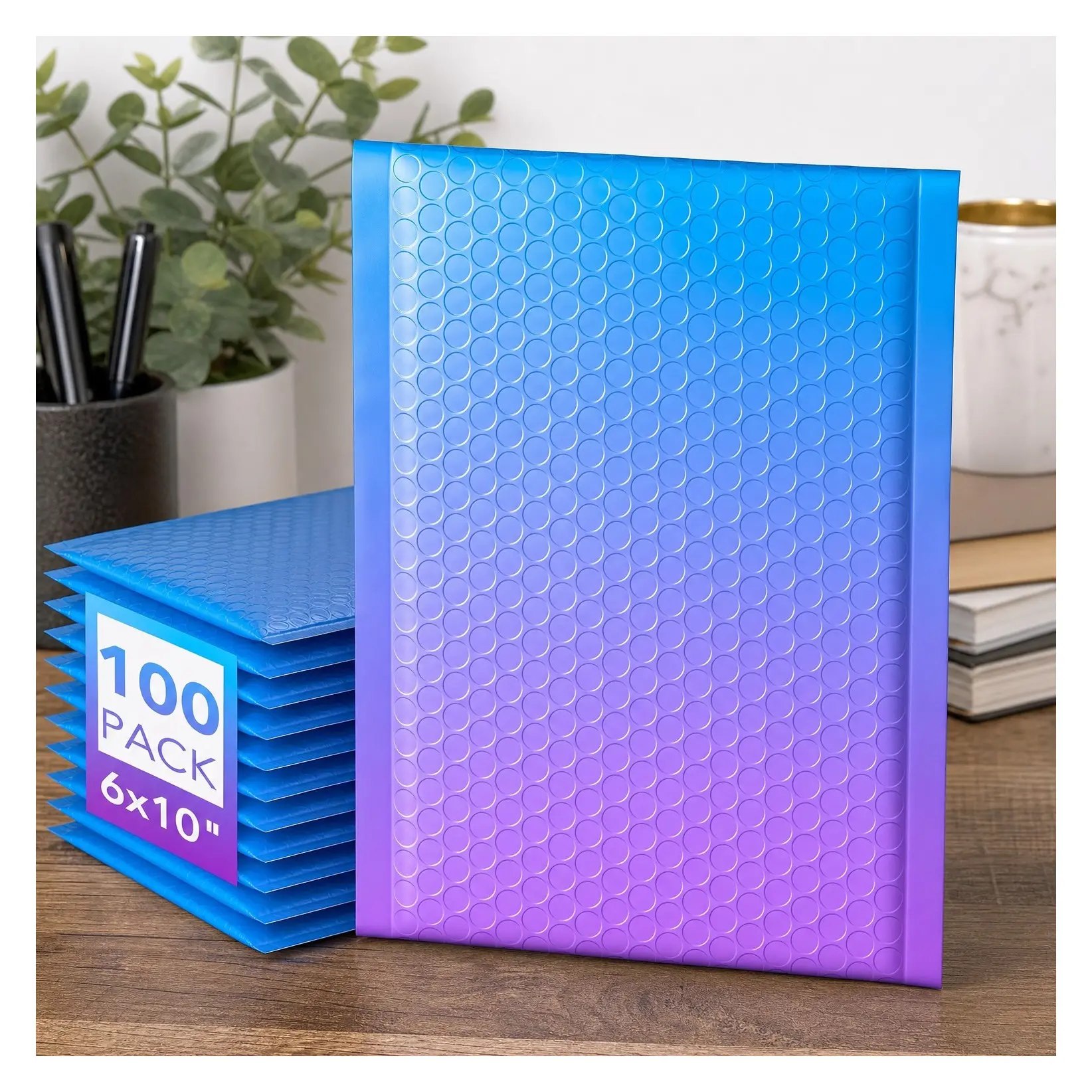 Cute Pattern Bubble Mailers 6x10" 100 Pack Opaque Padded Envelopes | Usable Size 6x9" Self Seal Shipping Envelopes for Mailing Jewelry Makeup Cards Thick Bubble Padded Mailer Blue PurpleGift