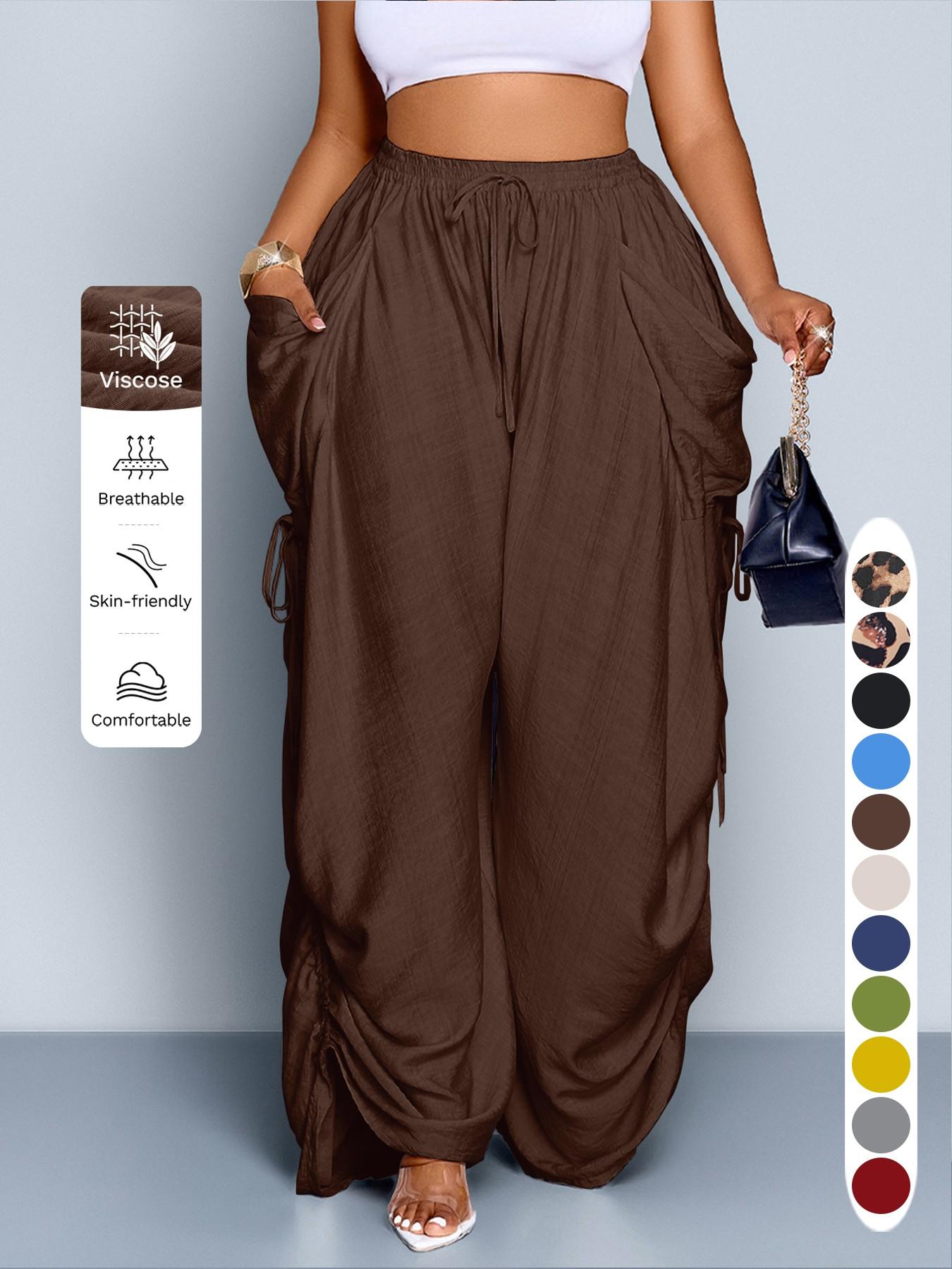 Women's Casual Loose-Fit High Waist Wide Leg Pants, All-Season Woven Fabric, Long Plain Design, Daily Commute & Vacation Wear Women's Casual Loose-Fit High Waist Wide Leg Pants, All-Season Woven Fabric, Long Plain Design, Daily Commute & Vacation Wear