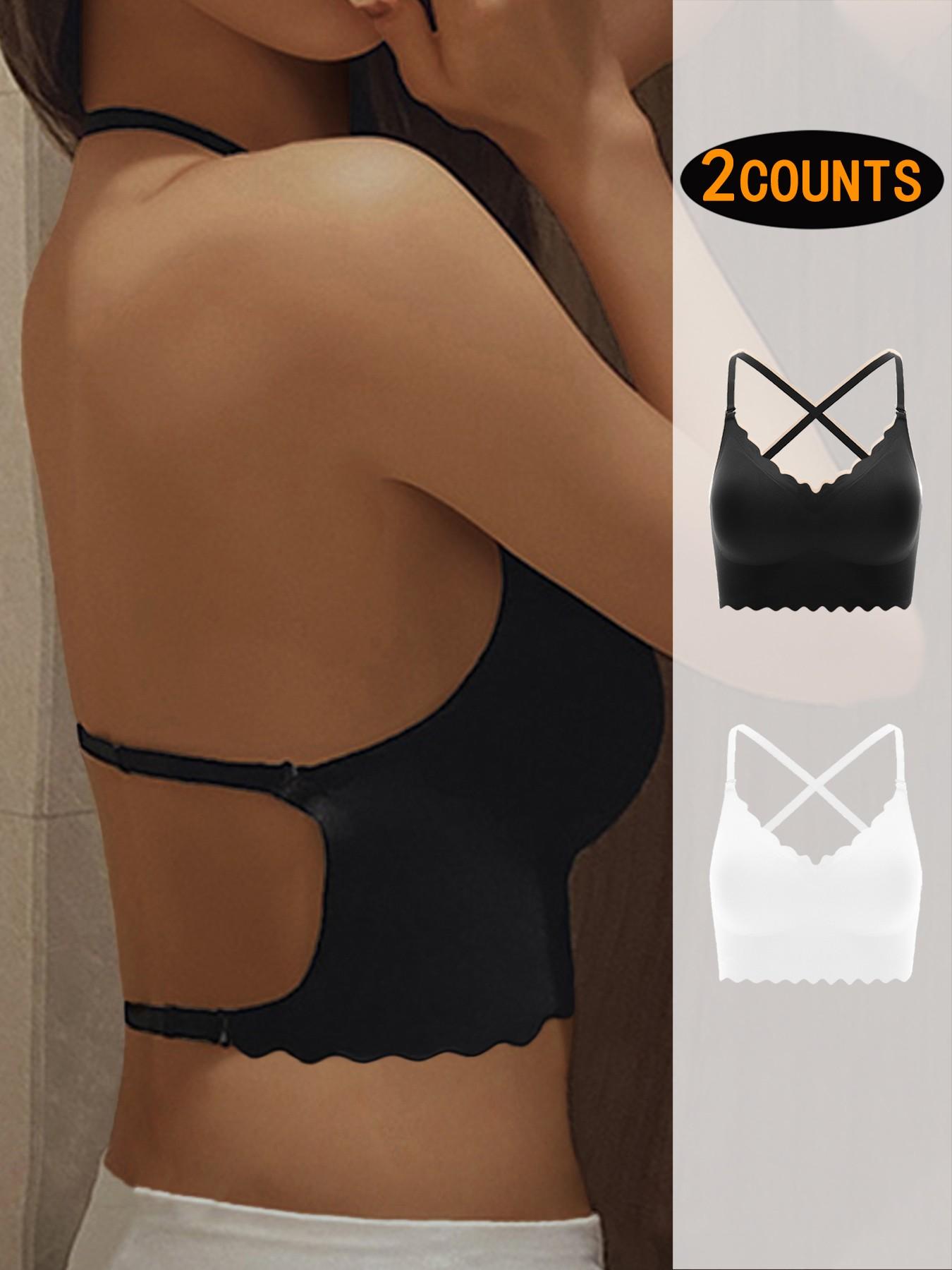 Women's Backless Bra Set, Sexy U-Shaped X-Type Design, Removable Straps, Wave Edge Smooth Seamless Bras, All Seasons, Max Support