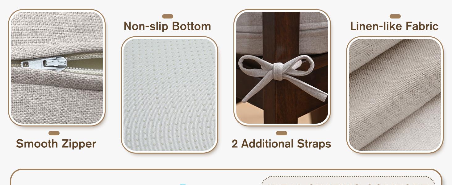 Downluxe Dining Chair Cushions Chair Protector Set , Memory Foam Linen Kitchen Chair Pads with Ties, Waterproof & Washable Cover, 17" x 16" x 2.5"