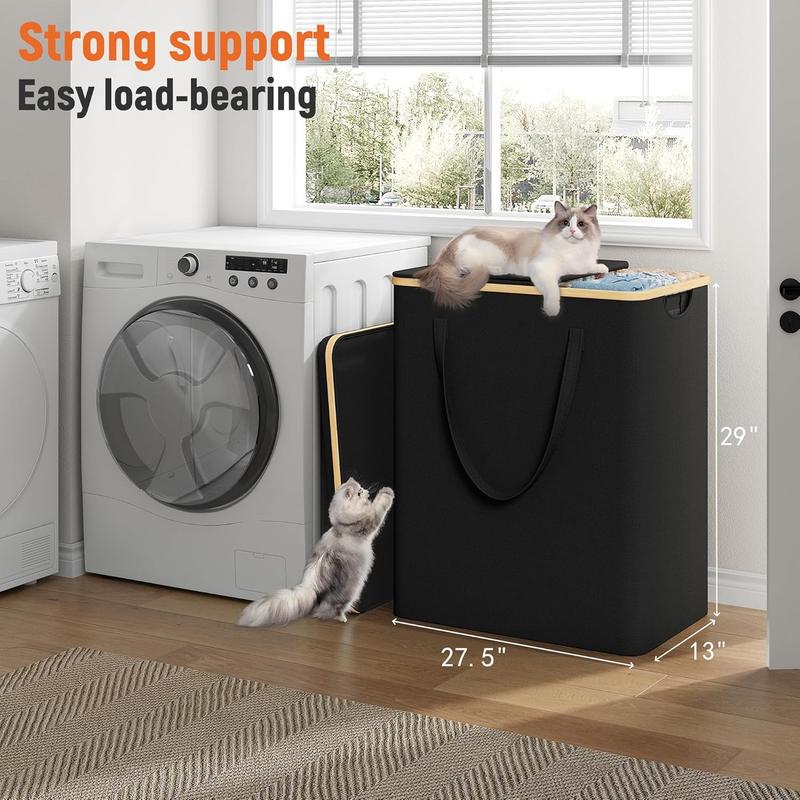 Laundry Basket with Lid, 160L-250L Laundry Hamper,2/3 Section Clothes Hamper, Hamper with Lid with Removable & Washable Bags Collapsible Hampers for Bedroom, Aesthetic for Bathroom