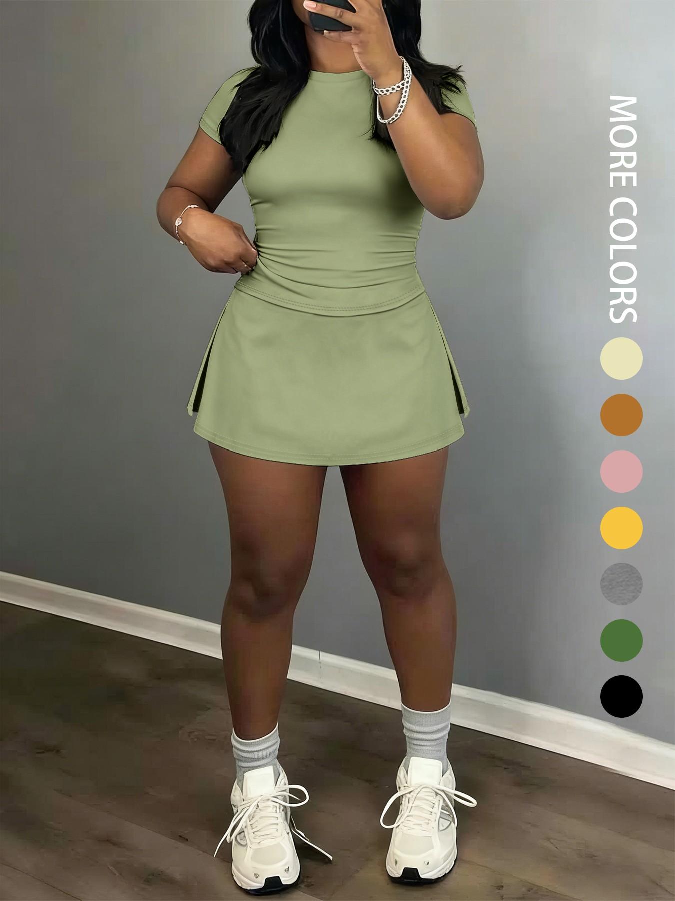 Women's Short Sleeve Casual Sporty Set, 2-Piece Women's Fashionable Daily Wear & Active Lifestyle Clothing, Workout Casual Wear