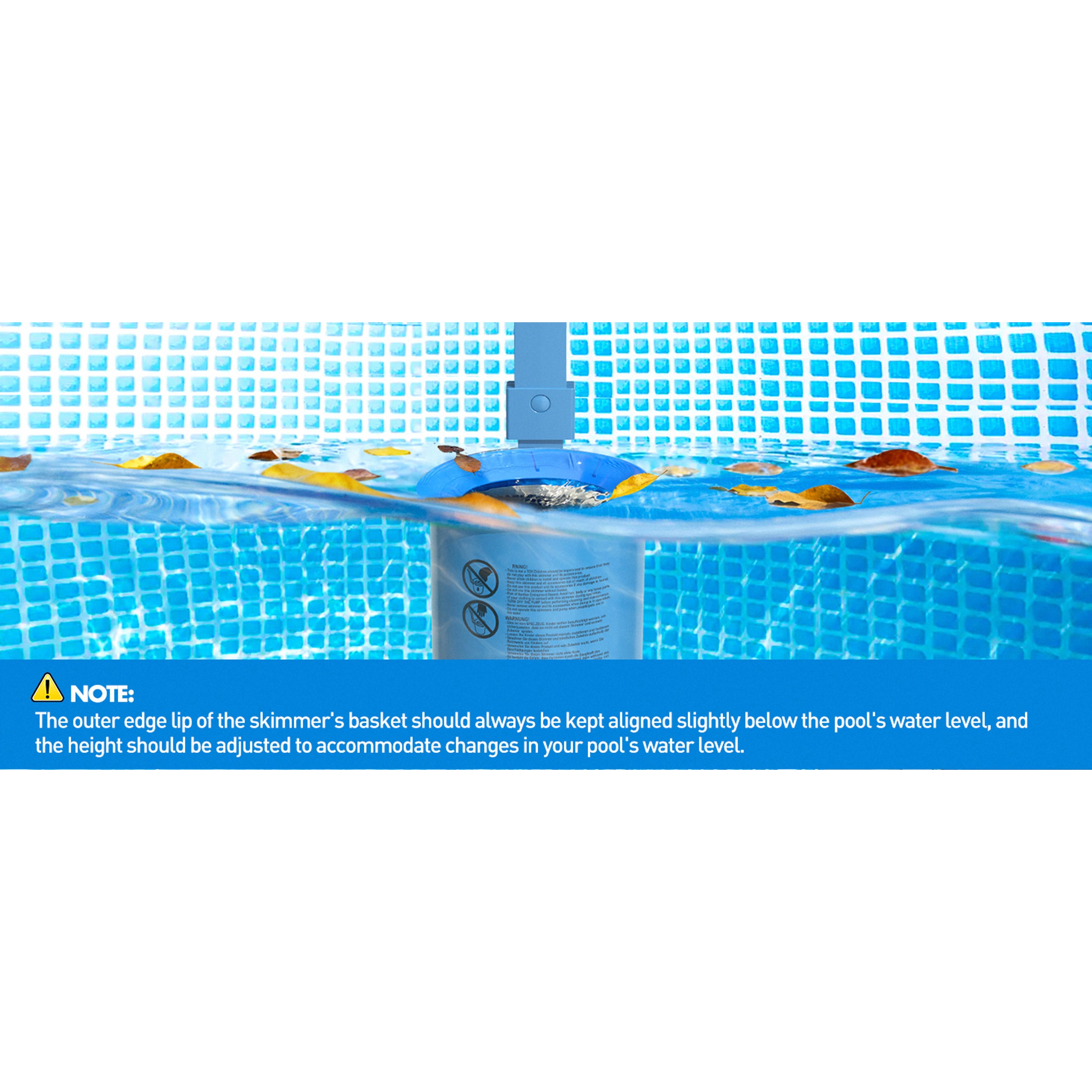 Upgrade Above Ground Pool Skimmer Comes with 3 Socks, Anti-tilt Wall Mount Surface Skimmer, Removable Skimmer Basket, Adjustable Height Bracket, Auto Skimming Pool Surface Leaves - Blue