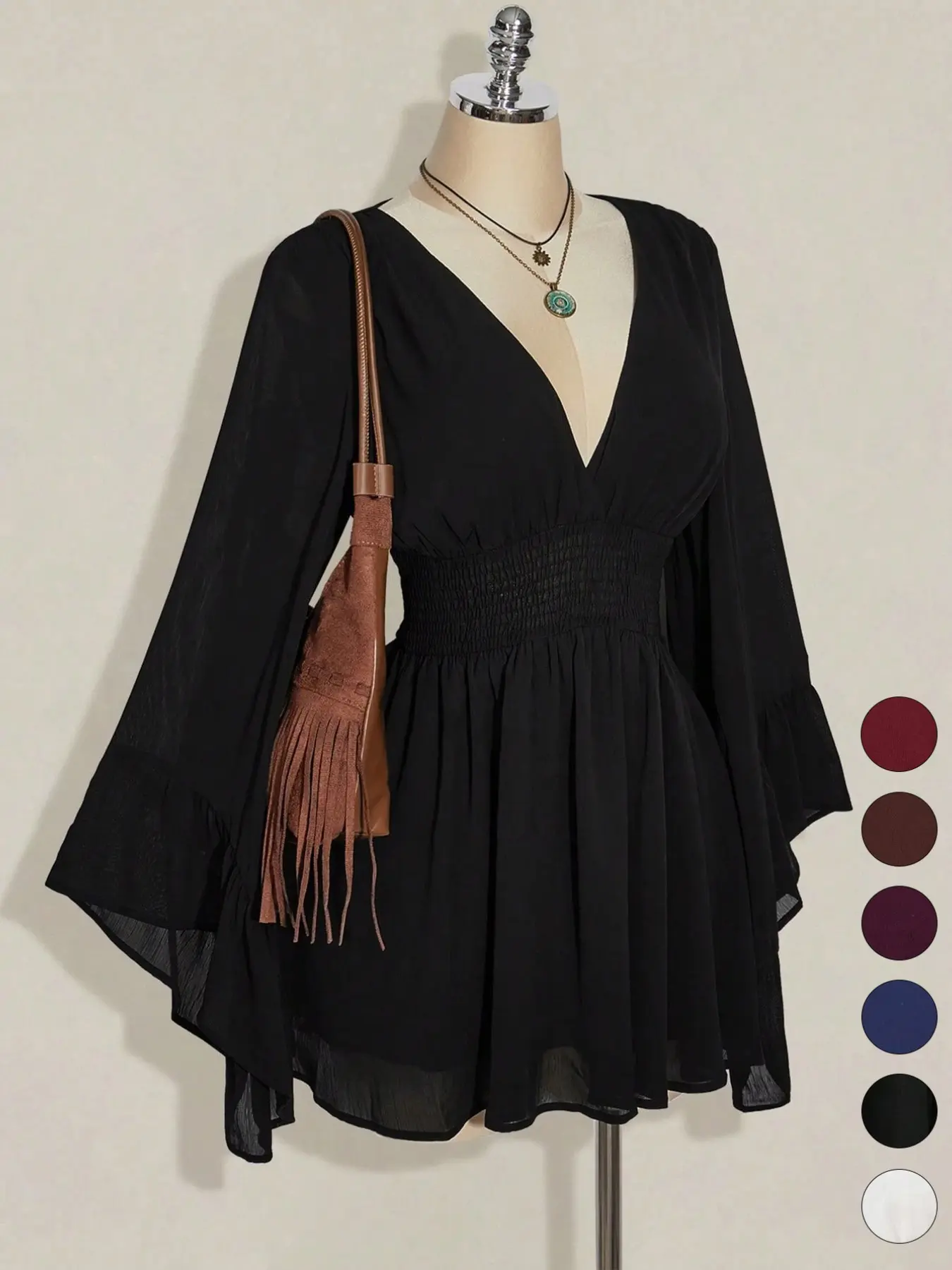 【Black Friday】Women's Casual Cute Chic Long Sleeve Waist-Cinched V-Neck Short Dress, Daily Casual Dress, Stylish Fashion Feminine Dress, Elegant Summer Clothes, Perfect for Everyday Wear