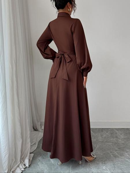 Women's Elegant Long Sleeve Dress, Plain Woven Fabric, Fall Fashion, Fitted Design, Thin Material, Stylish & Comfortable