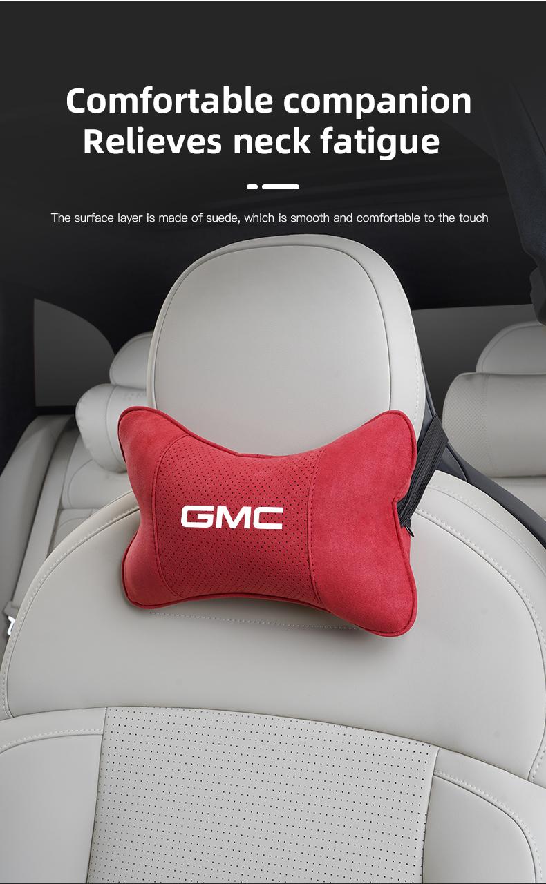 Car Suede Headrest Neck Support Auto Seat Accessories For GMC Terrain Sierra Canyon Yukon Acadia Savana Denali AT4 Granite
