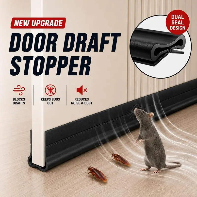 Triple Seal Under-Door Draft Stopper, Self-Adhesive PVC Weather Stripping for Interior Door Bottom - Noise Reduction, Energy-Saving Home Care Supply for Moth, Mold & Damp Proofing