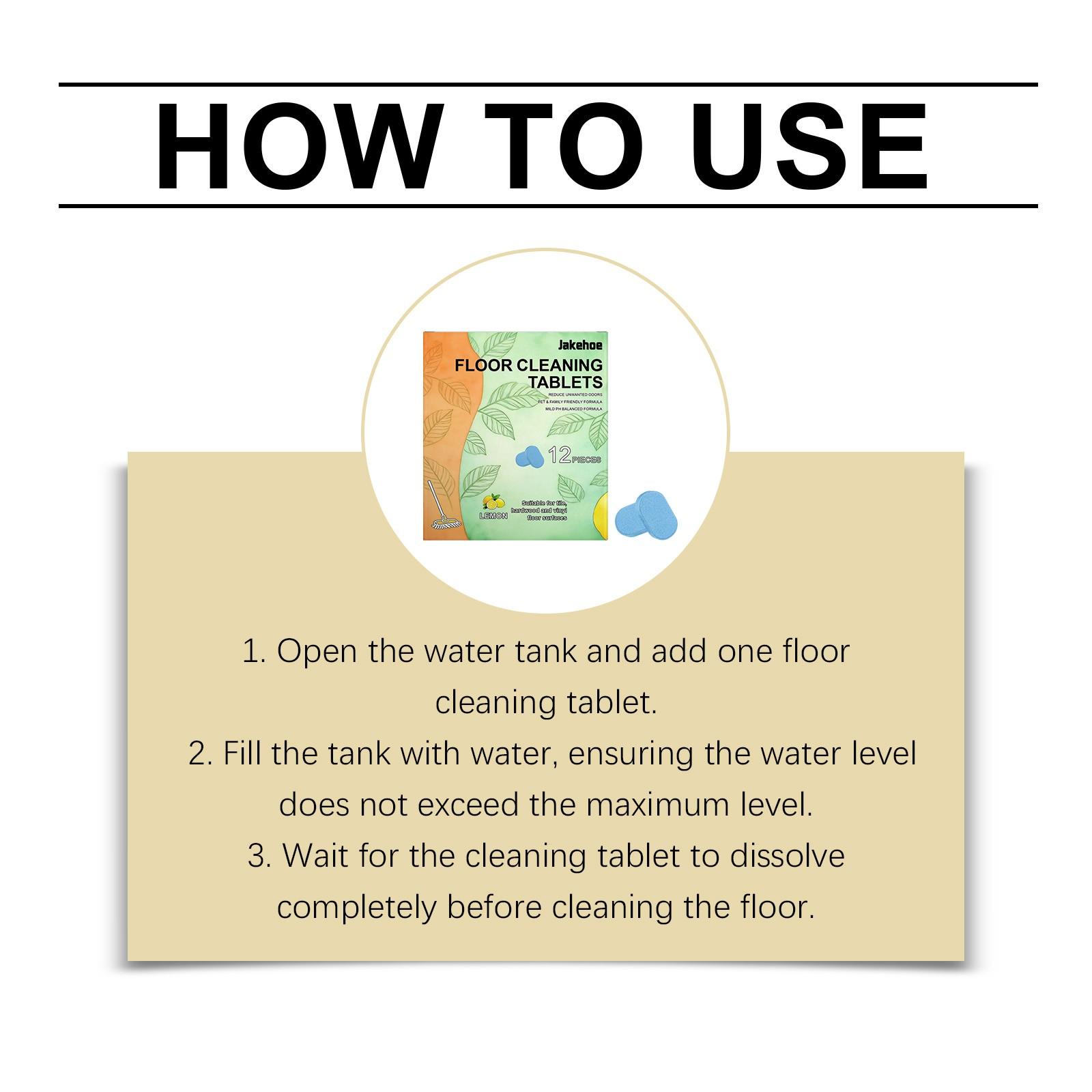 Floor Cleaning Tablets, 12 Pieces Per Pack, Tile Hardwood Floor Cleaner Stain Removal Fragrant Clean Shine Effervescent Tablets