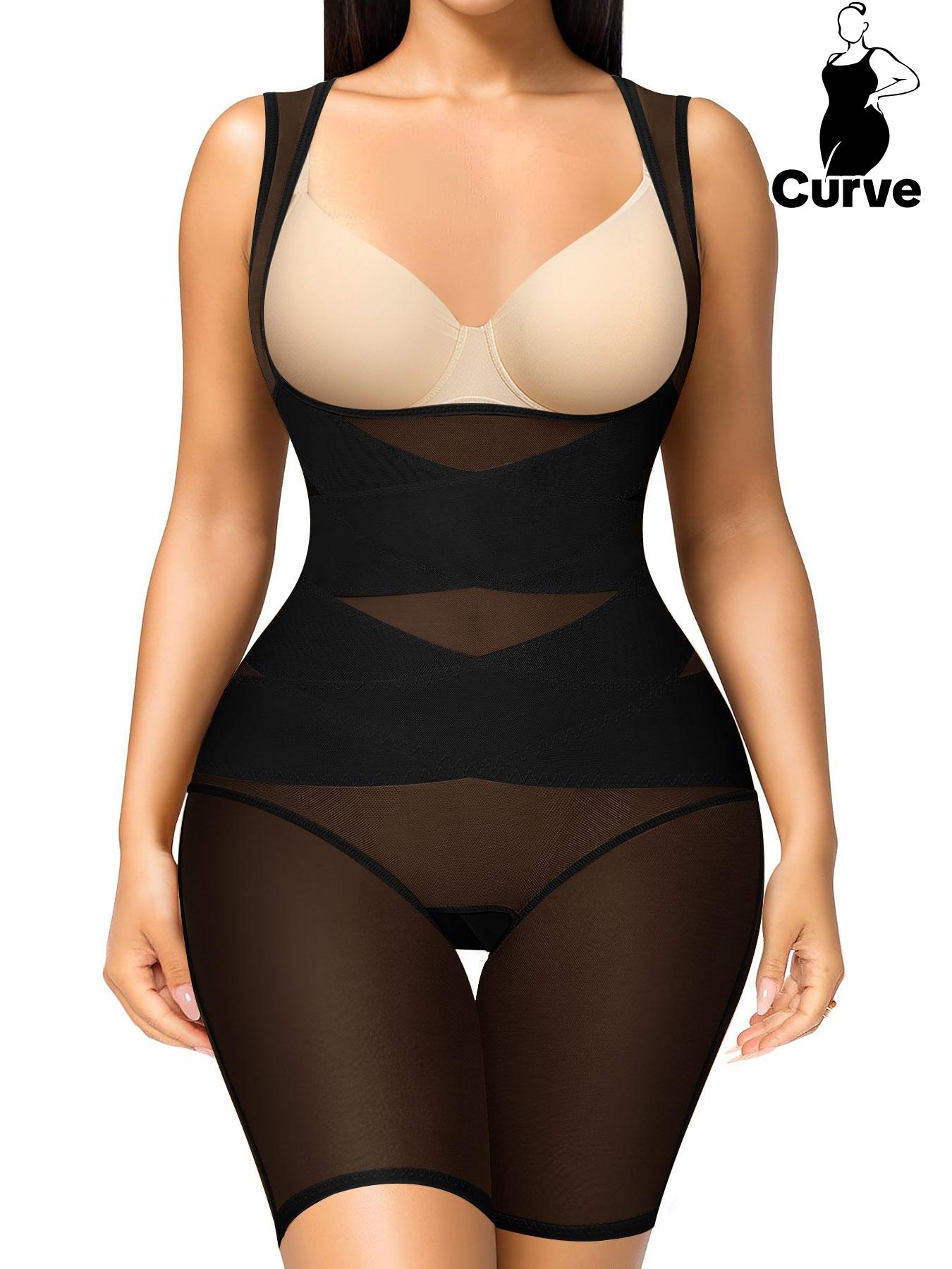 Plus Size Women's Shapewear Bodysuit, High Elasticity Mesh Fabric, Breathable & Invisible, All-Season Wear, Push-Up & Tummy Control Design, Womenswear
