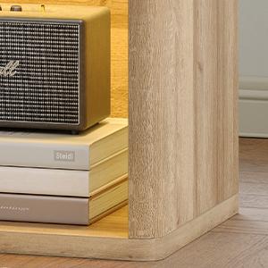 FUSOU Night Stand with Charging Station, Large LED Nightstand with Drawer and Storage Shelf, Lighting Modes Adjustable, Modern Deals for you Days Wood Nightstand Side Table End Table for Bedroom, Living Room, Oak