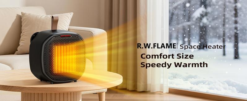 R.W.FLAME Space Heater, Portable Heater Electric Ceramic Fan Small Heaters Handle Indoor Use,Tip-Over/Overheat Protection,60℉ to 87℉ for Home/office