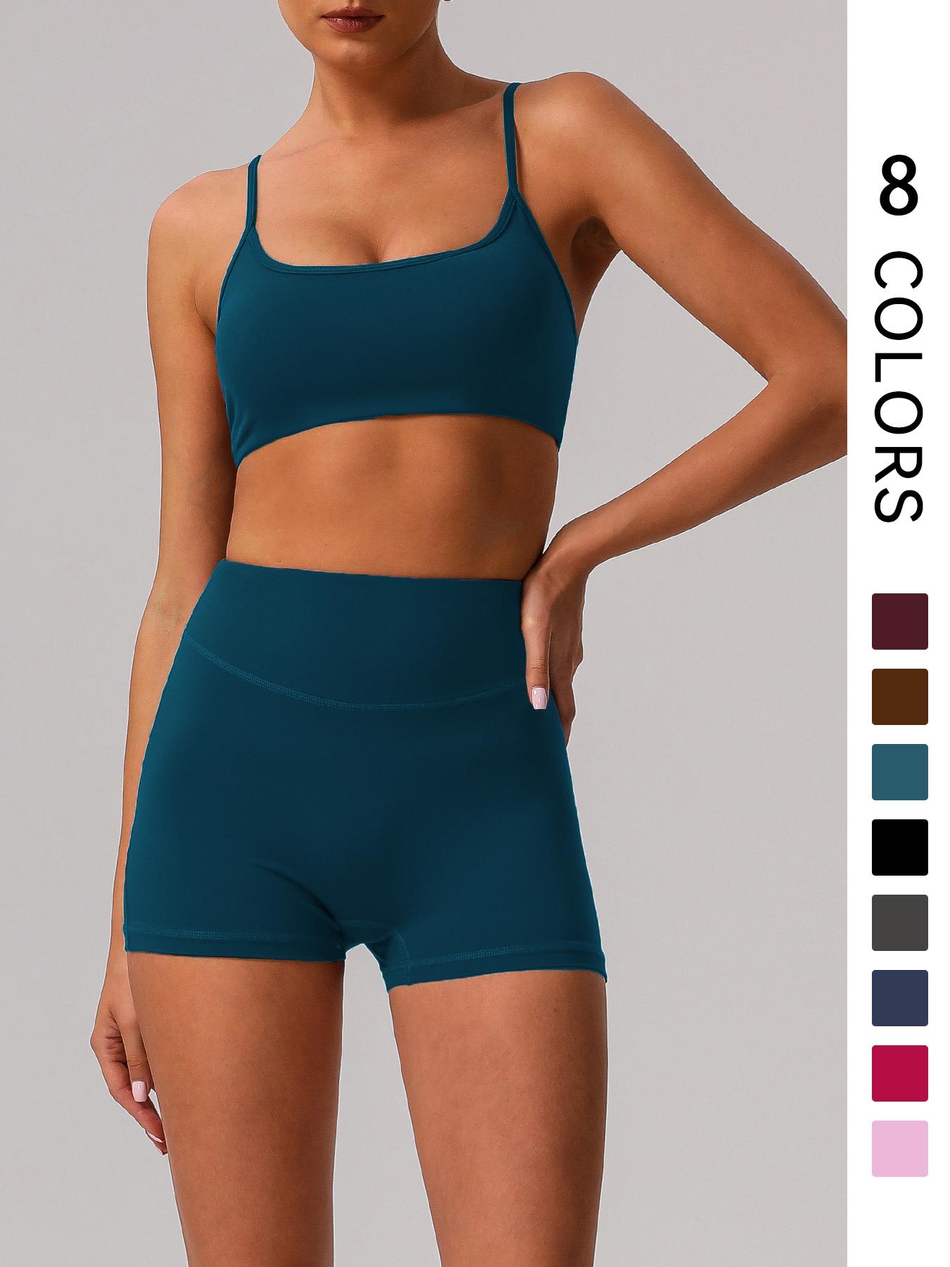 Women's Solid Crop Sports Bra & High Waist Shorts Set, Casual Comfy Breathable Two-piece for Yoga Gym Workout Running, Ladies Sportswear for All Seasons Activewear Set