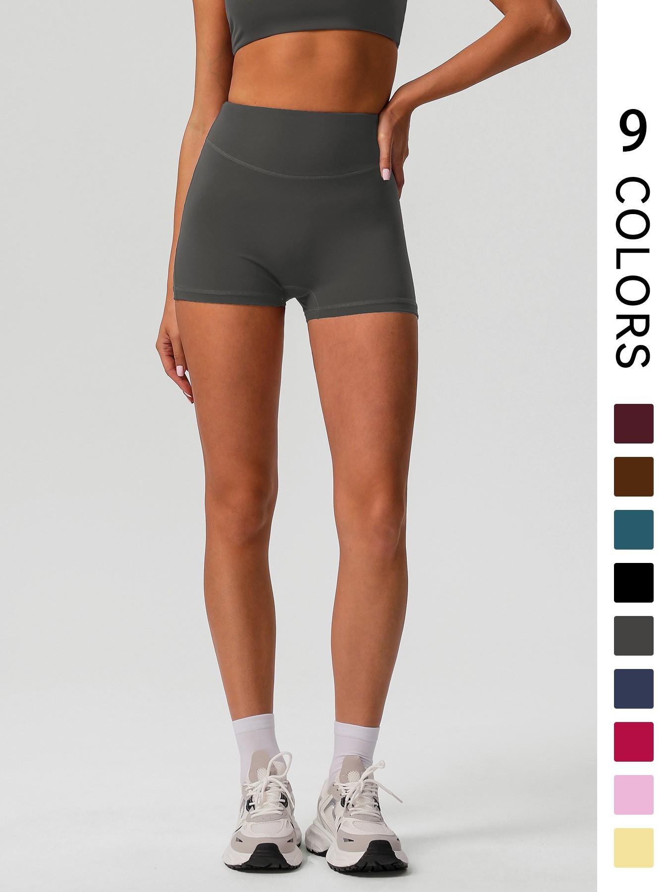 Sodalemon Women's Solid High Waist Gym Shorts, Casual Comfy Breathable Skinny Shorts for Yoga Gym Workout Running, Ladies Sportswear for All Seasons