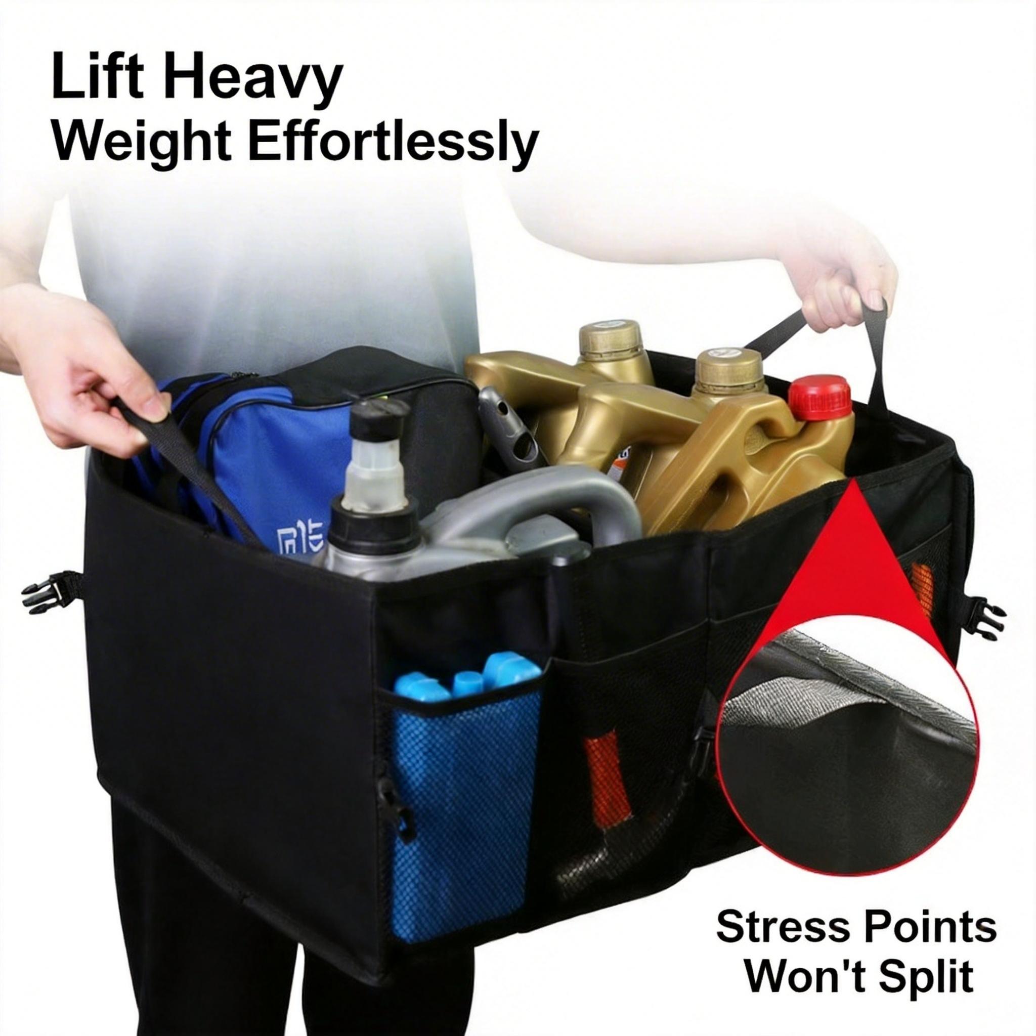 1pc Car Trunk Storage Box, Foldable Car Organizer with Adjustable Straps, Waterproof Storage Bin for Trunk and Suv Seats, Automotive Accessories