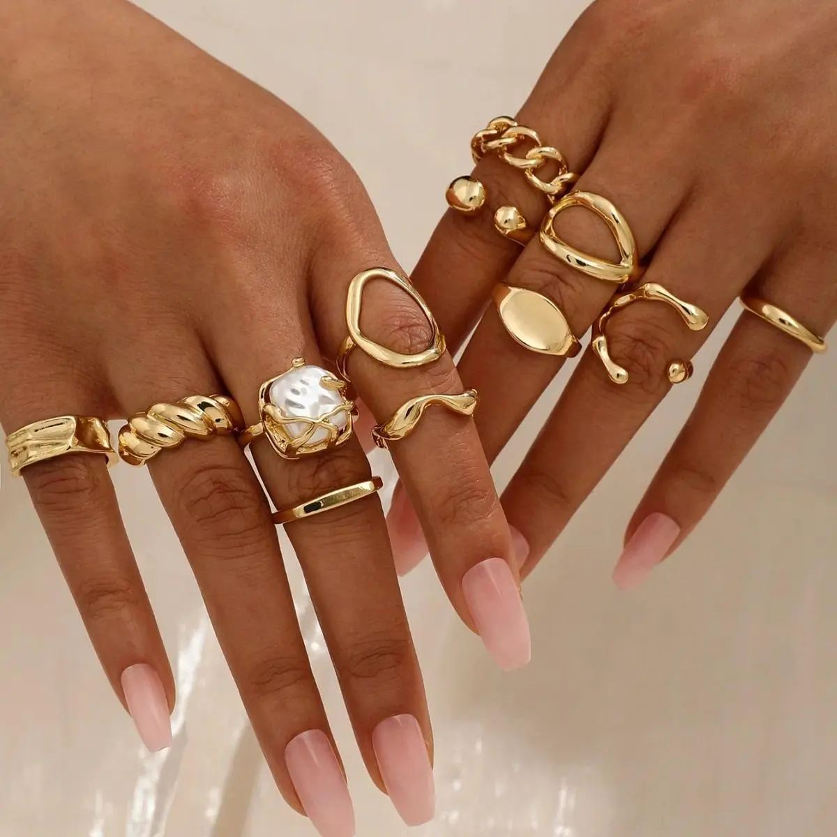 12 Pcs/Set Punk Rings Set For Women Vintage Geometric Rings Set Fashion Personality Jewelry Gifts Match With Daily Outfits, Part