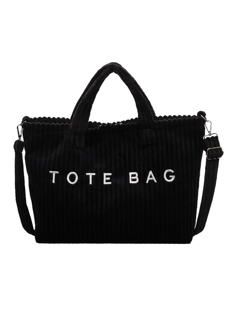 Leisure daily commuting shoulder bag, three-dimensional stripe letter embellishment design, retro simple versatile single shoulder bag, suitable for students to attend classes commuting, shopping and travel, Crossbody Tote Bag