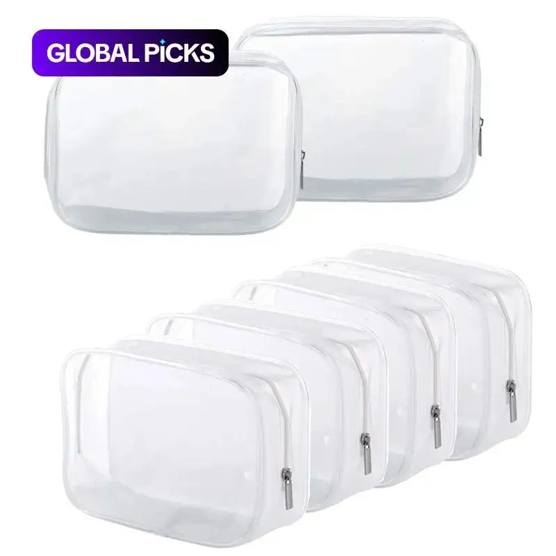 2026 6/12pcs Clear Transparent PVC Zipper Waterproof Cosmetic Bag, Transparent Cosmetic Bags, Toiletry Carrying Wash Bag, Toothbrush Case, Portable Travel Makeup Organizer Storage Pouch #GLOBAL PICKS