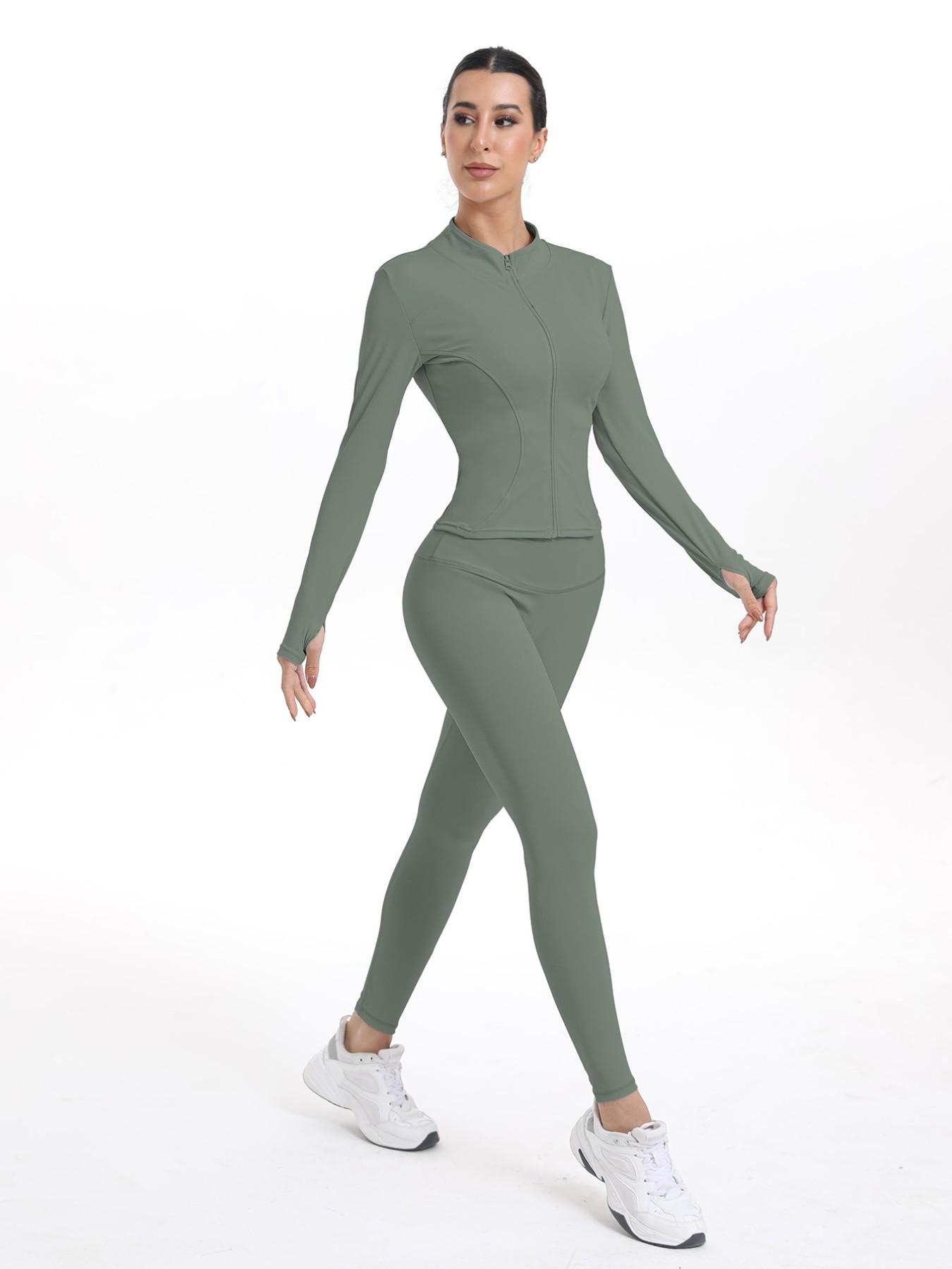 Women's Sporty Quick-Dry Two-Piece Set, New Fashion Slim Fit Yoga Pants, High Elasticity Long Sleeve Top, 12 Colors Available