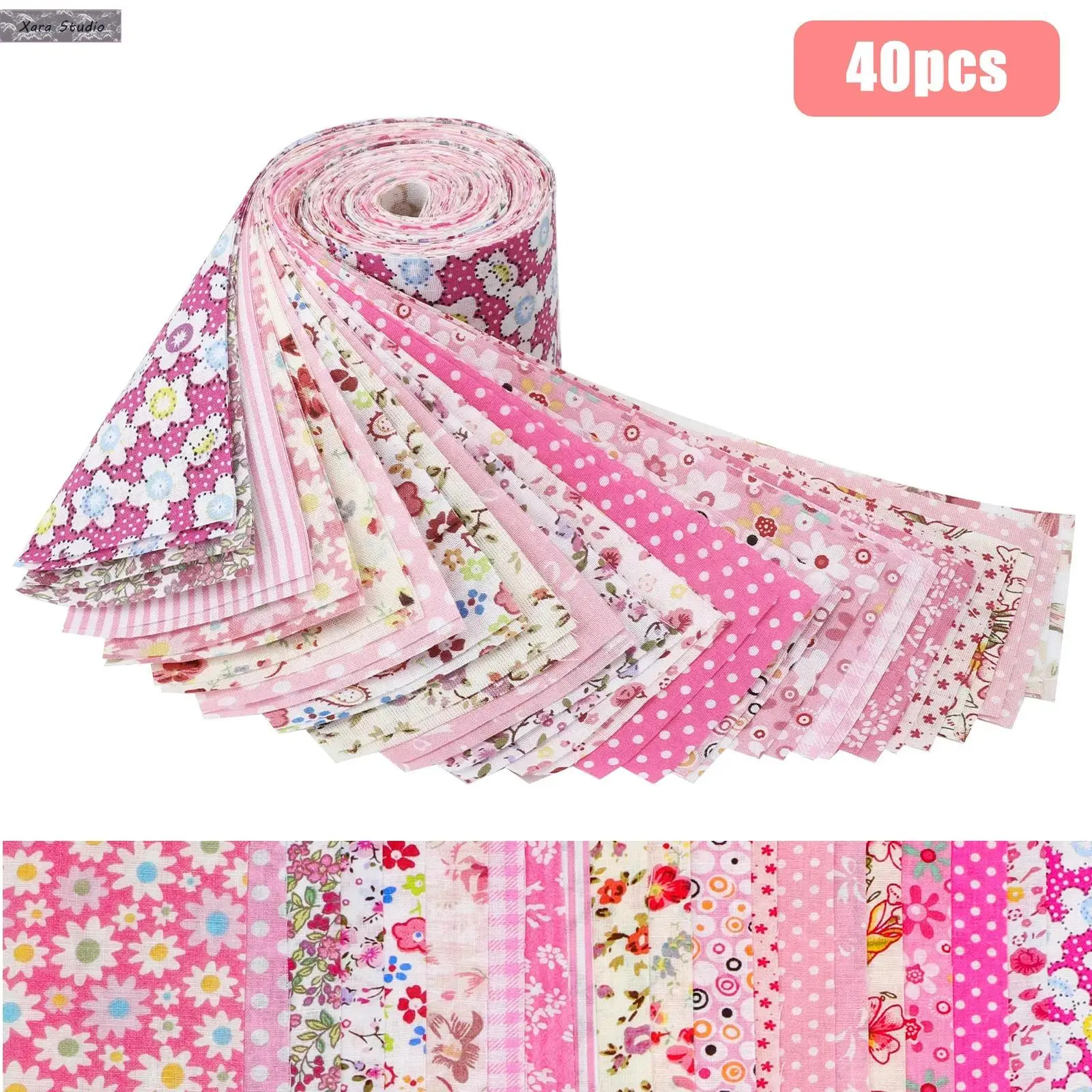 40PCS DIY Floral Fabric Bundle, 2.5 x 19.8" Cotton Strips, Precut Craft Fabric for Quilting, Patchwork and Sewing Projects, DIY Material Kit for Handmade Crafts, Scrapbooking, Sewing Supplies for Home and Craft Lovers
