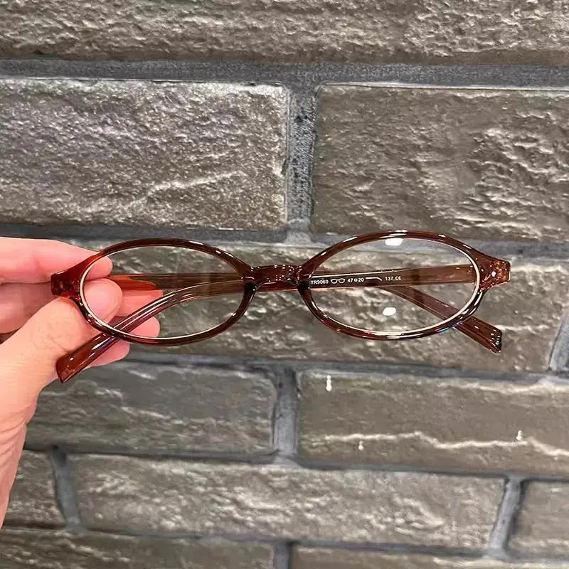 Retro Brown Oval Glasses Y2K Japanese and Korean Girls Red Green Frame Glass Eyewear Decorative Computer Anti-blue Eyeglasses