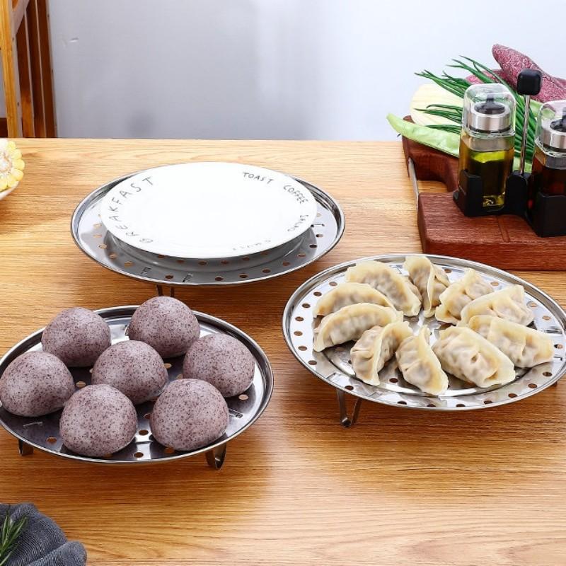 3-Piece Stainless Steel Steamer Set, Kitchen Triple Leg Steam Trays, High-Leg Steaming Rack, Ideal for Cooking and Heating Food