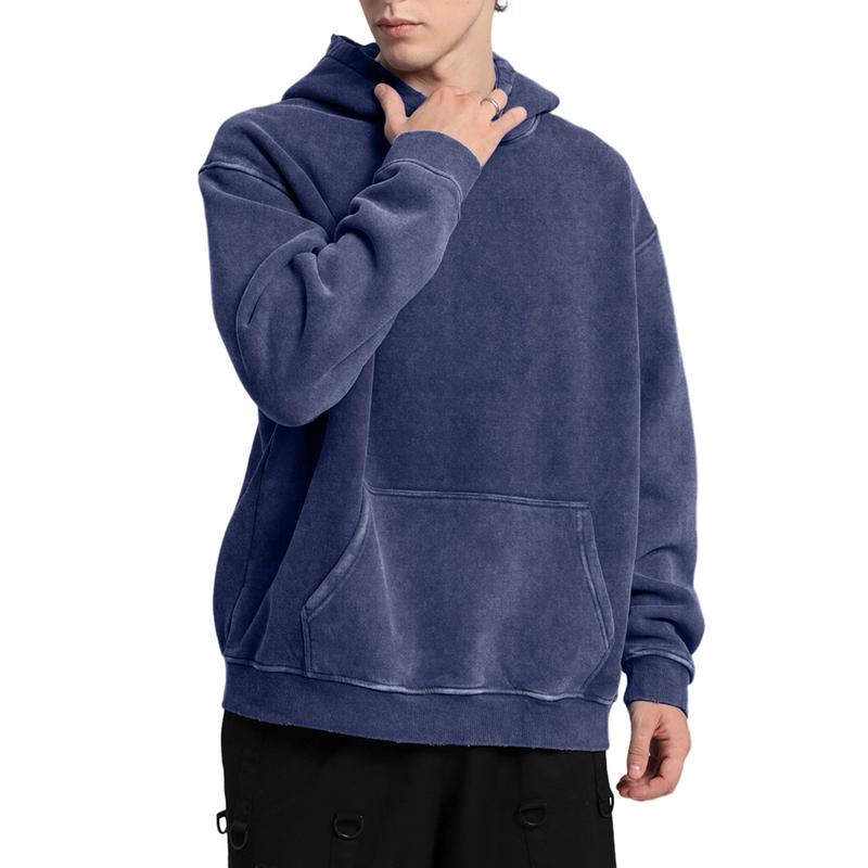 FAIABLE Unisex Oversized Hoodie Plush Fleece Sweatshirt Vintage Heavyweight Cotton Big & Tall for Men Couples Winter Autumn Workout College Streetwear Sweaters Green Acid Wash Kanga Pocket Casual Crewneck Basic Ribbed Stretch Stylish Fabric