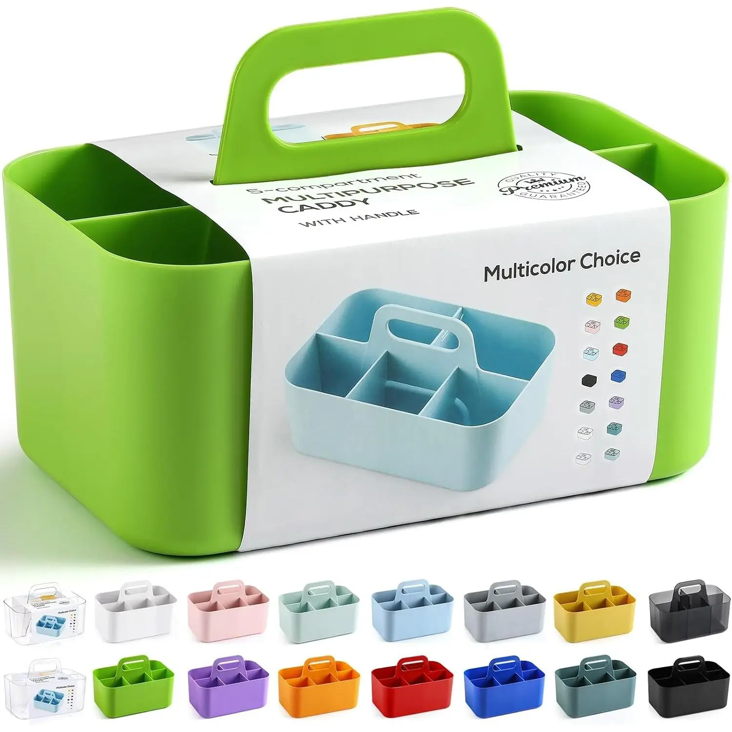 Multiuse  Organizer with Handle, Portable Divided Plastic Tote Bin - Art Craft, Stationary Pen Marker Crayons, Makeup Hair Supplies Storage - Bathroom, Classroom, Dorm, Office, Desk Holder -Green