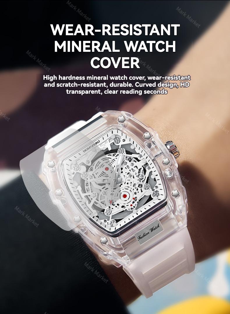 Black Men's Luxury Barrel-shaped Transparent Waterproof Quartz Watch for Outdoor, Back to School, Parties, Daily & Fall. Ideal Birthday, Gift with Box. Black Men's Luxury Barrel-shaped Transparent Waterproof Quartz Watch for Outdoor, Back to School, Parties, Daily & Fall. Ideal Birthday, Gift with Box.