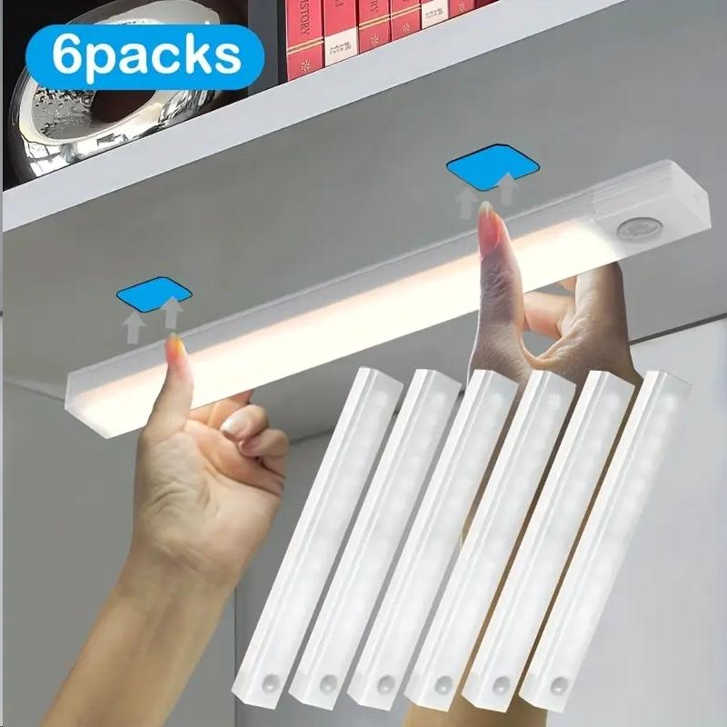 6-Piece LED Motion-Sensor Strip Light Set, USB Rechargeable Adjustable Indoor Lighting for Closet, Cabinet, Kitchen, Desk, Night Light, Hallway and Stairs
