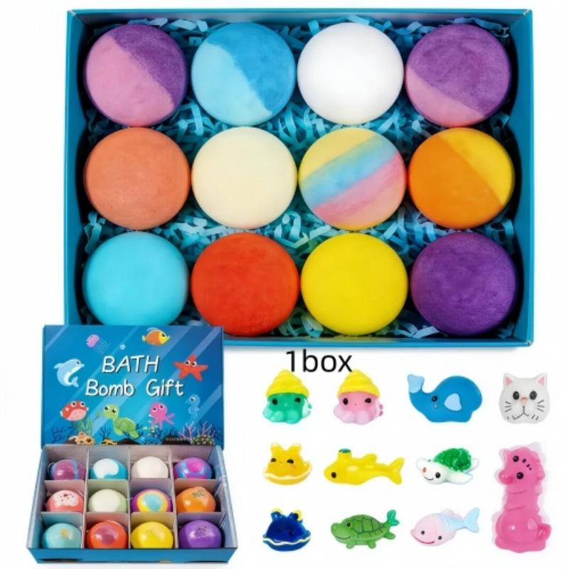 1box，Children Bath Ball Gift Box Set with Surprise Toy, Gentle Bubble Bath Foam Balls, Natural Safe Kids Bath Toys, Unisex Baby Shower Essentials