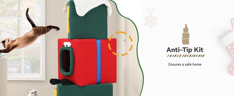 DWVO Extra Large Cat House for Indoor Cats, 60" Multi Level Cat Condo Furniture, 3 Story Playhouse with Hanging Ball, Green Cat Tree Cat Tower for Large Pets, Dog, Ferret