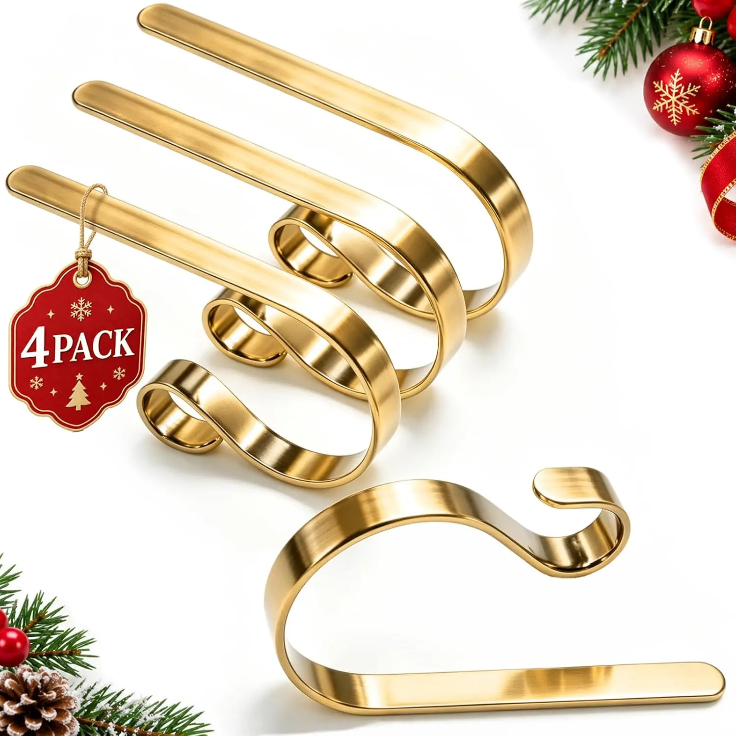 4 Pack Christmas Stocking Holders for Mantle, Compact Non-Slip hooks