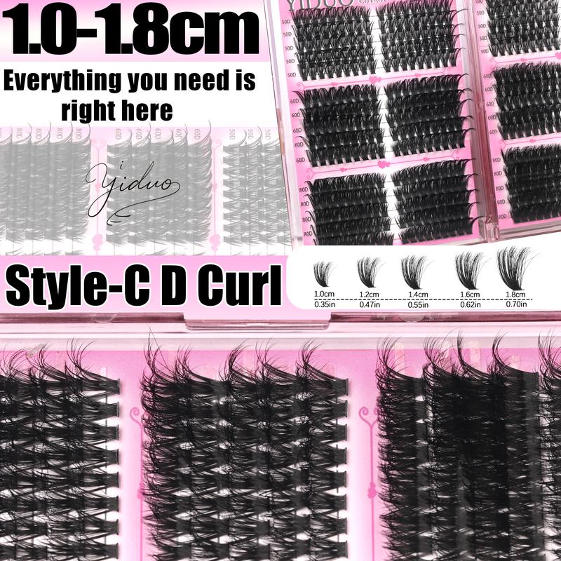 2168pcs YIDUO Lash Cluster Kit Gift Set Volume Manga&40D&60D&80D&100D with Spiky Bottom Lashes Extension Kit 10-20mm D Curl wispy False Eyelash With Double-ended Eyebrow Pencil | Waterproof Eyeliner | Eyelash Curler | DIY Lash Kit